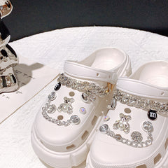 14pcs Silver Bear & Chain Shoe Charms For Clogs Garden Shoes DIY Accessories
