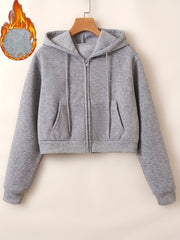 Women's Cropped Hoodie Sweatshirt With Pockets