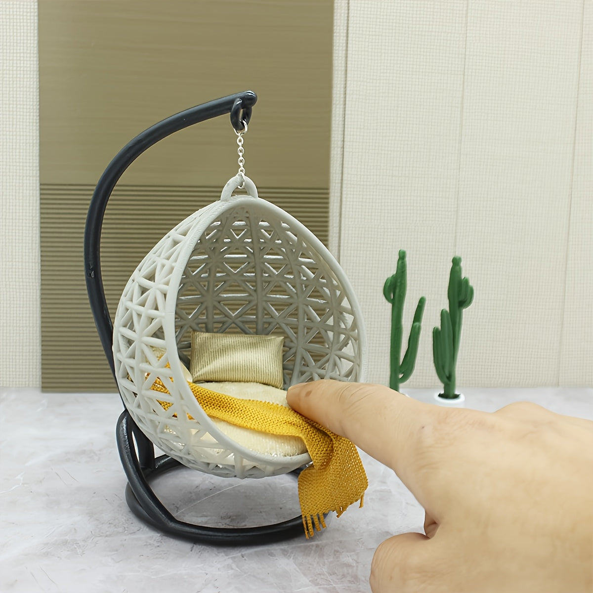 Mini Hanging Basket Chair 1pc Model ABS Resin DIY Dollhouse Swing Chair