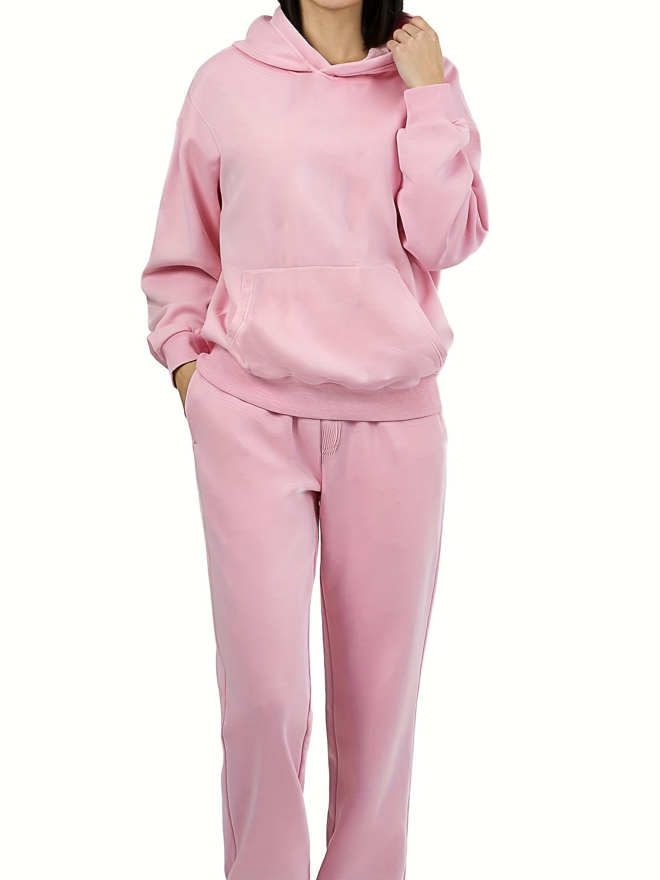 Solid Hoodie & Joggers Set Drawstring Long Sleeve Outfits