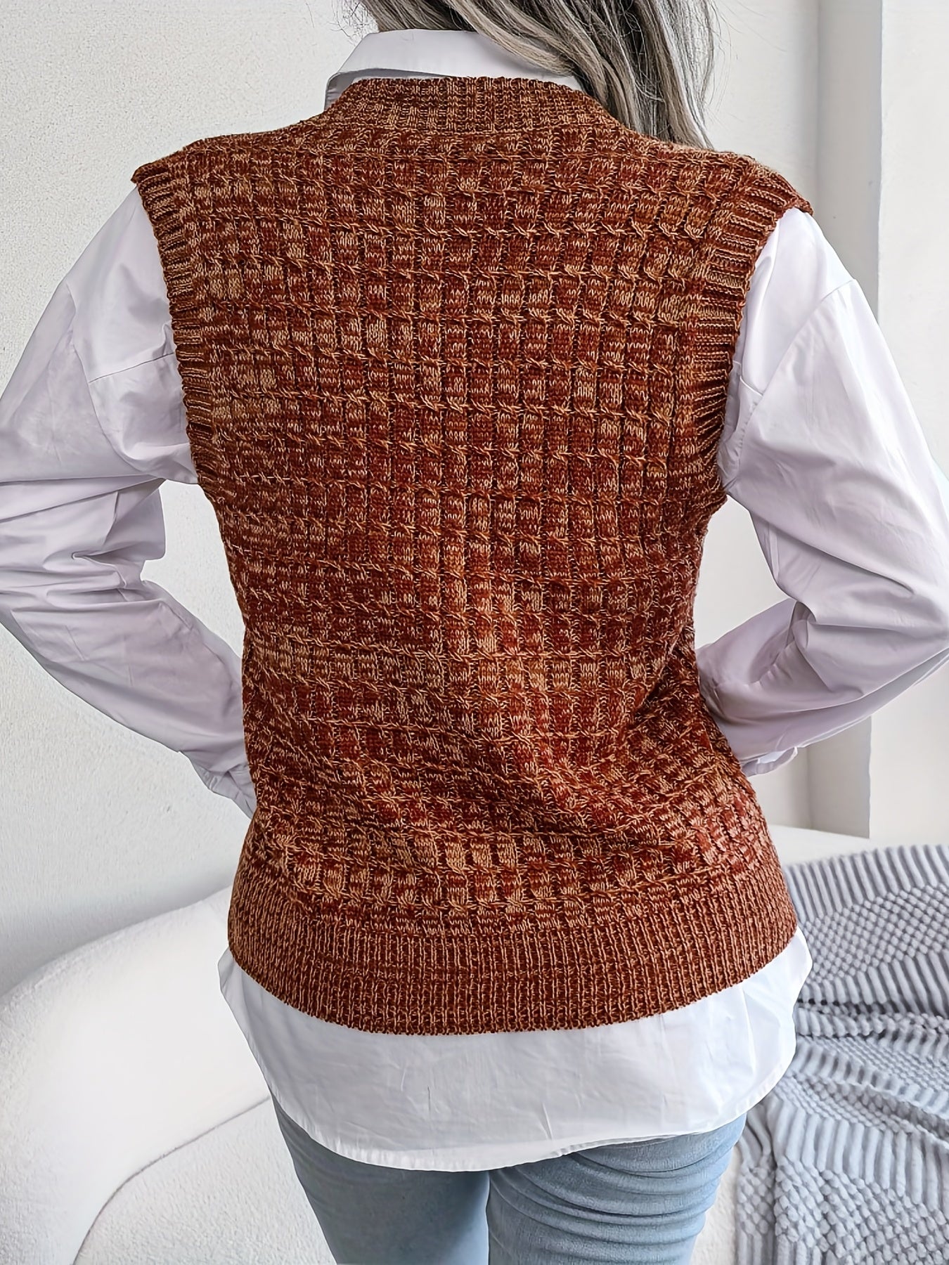 Women's V Neck Sleeveless Knitted Vest Casual Top