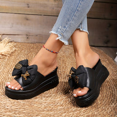 Bowknot Wedge Sandals with Bear Charms