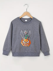 Boy's Halloween Bat & Pumpkin Print Sweatshirt for Outdoor