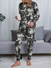 Tie Dye Print Lounge Set Long Sleeve Top & Pants Women's Loungewear