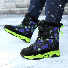 Boy's High Top Snow Boots Warm Fleece Cozy Non slip Boots Plush Comfy Outdoor