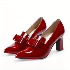 Women's Patent Leather Mary Jane Slip On Block Heel Shoes