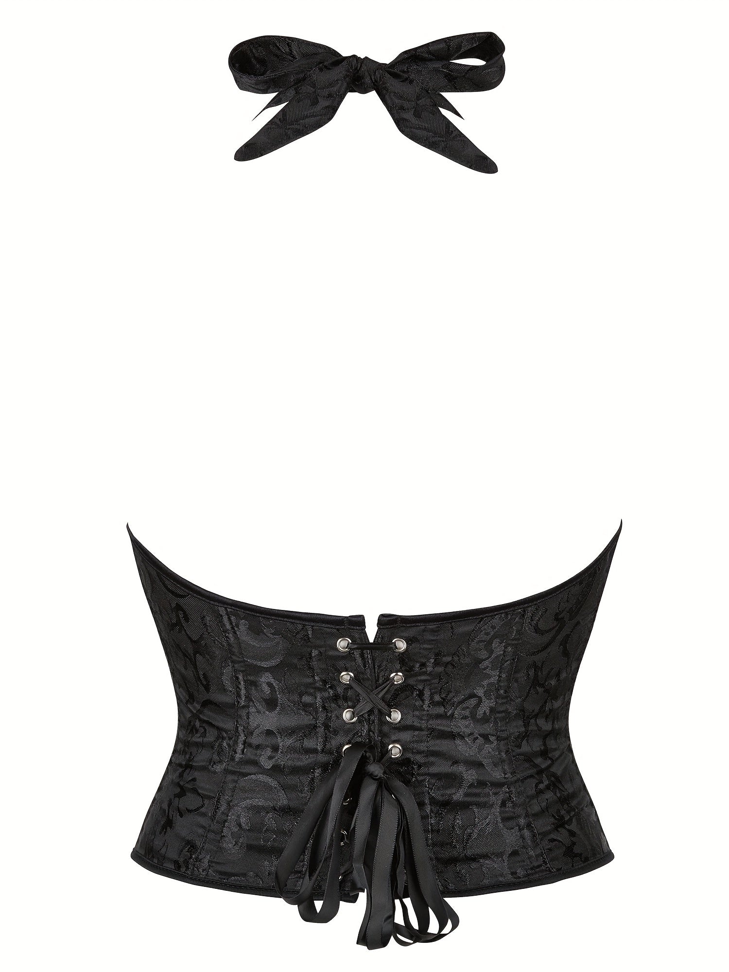 Jacquard Halter Corset Bustier Tummy Control Lace Up Body Shaper