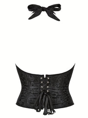 Jacquard Halter Corset Bustier Tummy Control Lace Up Body Shaper