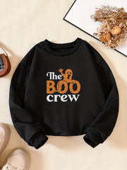 Girls' Ghost And Letter Print Sweatshirt Pullover For Halloween Outfit