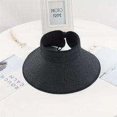 Women's Roll Up Straw Beach Sun Visor Hat Wide Brim Bowknot Cap