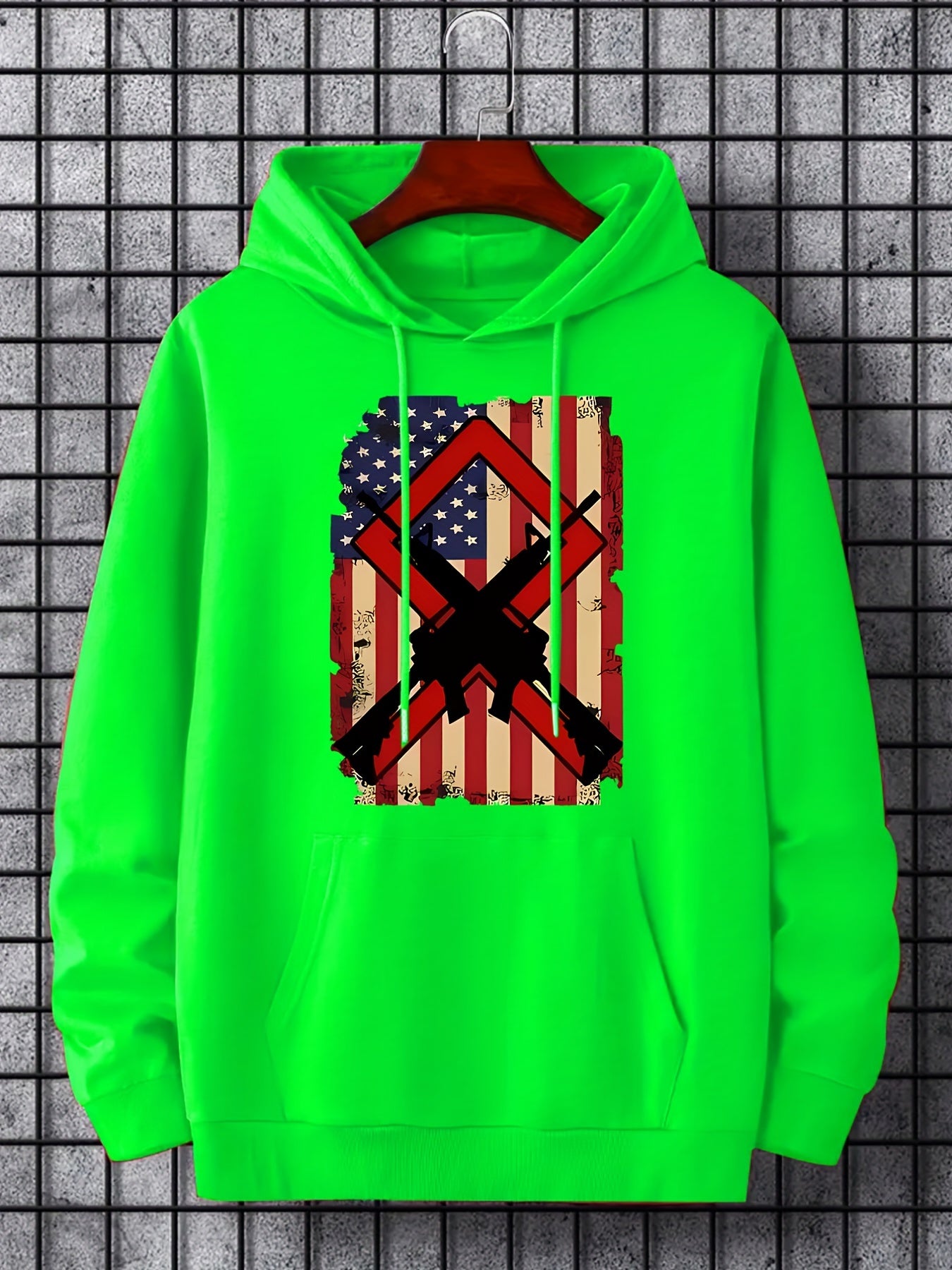 Men's Flag Print Hooded Sweatshirt Long Sleeve Personalized S
