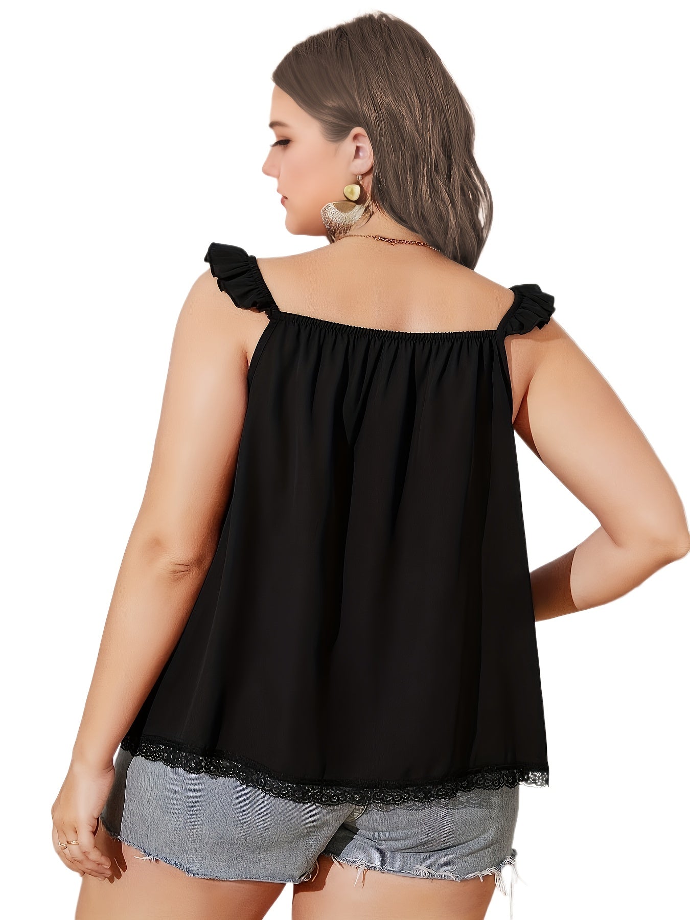 Ruffle Trim Lace Smock Tank Top