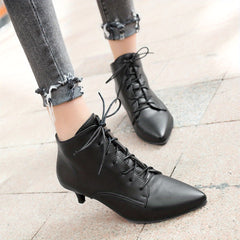 Women's Lace Up Kitten Heel Ankle Boots Pointed Toe Jazz Dance Shoes