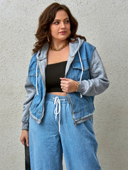 Colorblock Hooded Denim Jacket