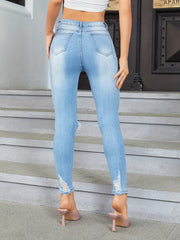 Ripped Holes Skinny Jeans Slim Fit High Stretch Distressed Tight Jeans