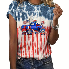 American Flag Cartoon Print Loose Short Sleeve T shirt