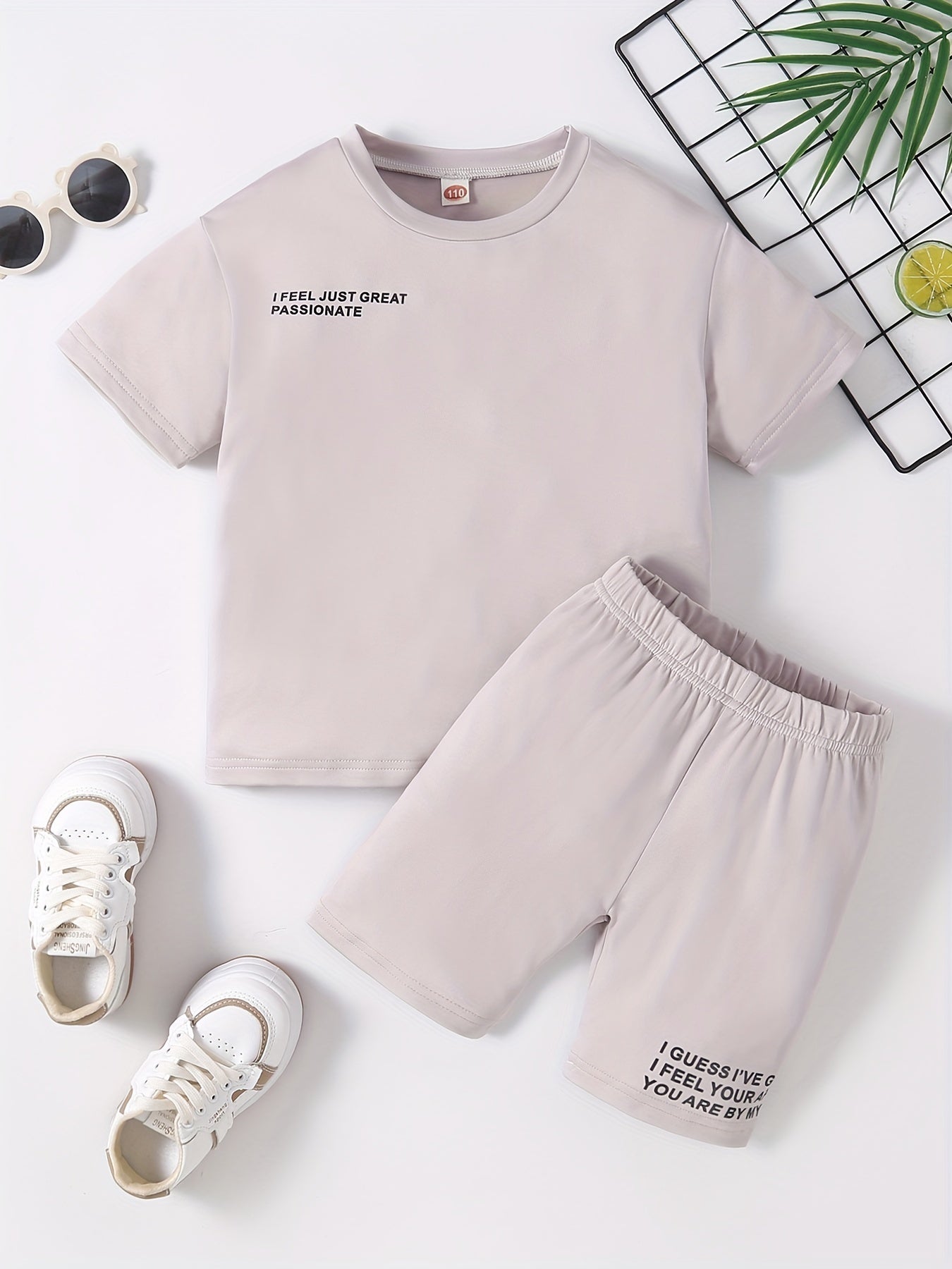 Cute Letter Print T Shirt & Comfy Shorts Set for Girls