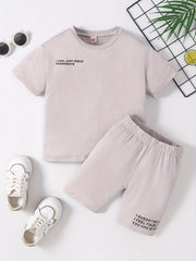 Cute Letter Print T Shirt & Comfy Shorts Set for Girls