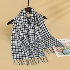 Faux Cashmere Plaid Fringe Small Scarf 1pc