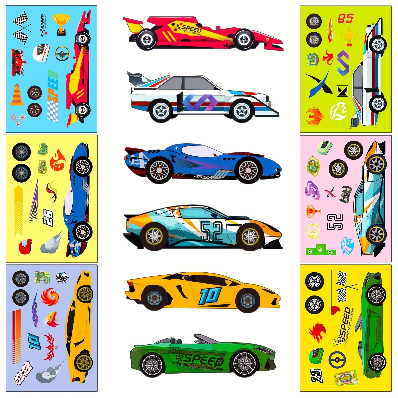 6pcs Toy Car Face Changing Stickers Puzzle DIY Stickers
