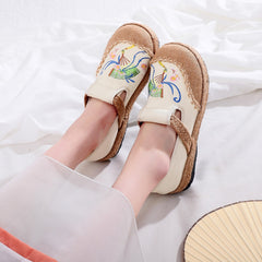 Women's Embroidered Canvas Shoes Soft Slip on Flax Bottom Casual Footwear