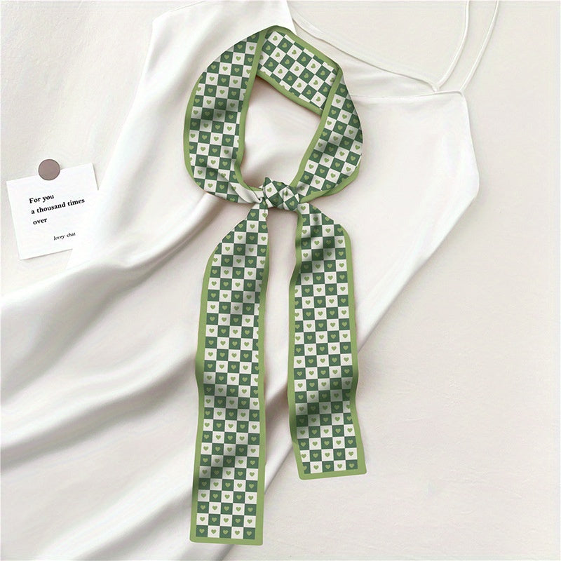 Green Print Skinny Scarf Neckerchief Floral Polka Dot Plaid Pattern Neck Tie
