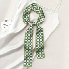 Green Print Skinny Scarf Neckerchief Floral Polka Dot Plaid Pattern Neck Tie