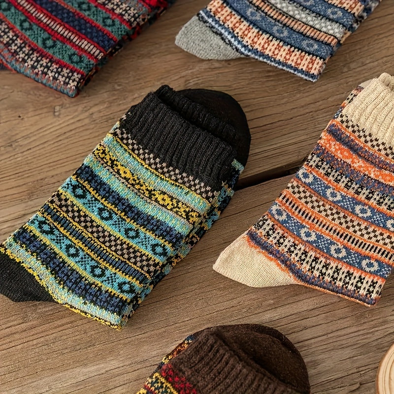 5 Pairs Geometric Print Socks Christmas Mid Tube Socks Women's Stockings