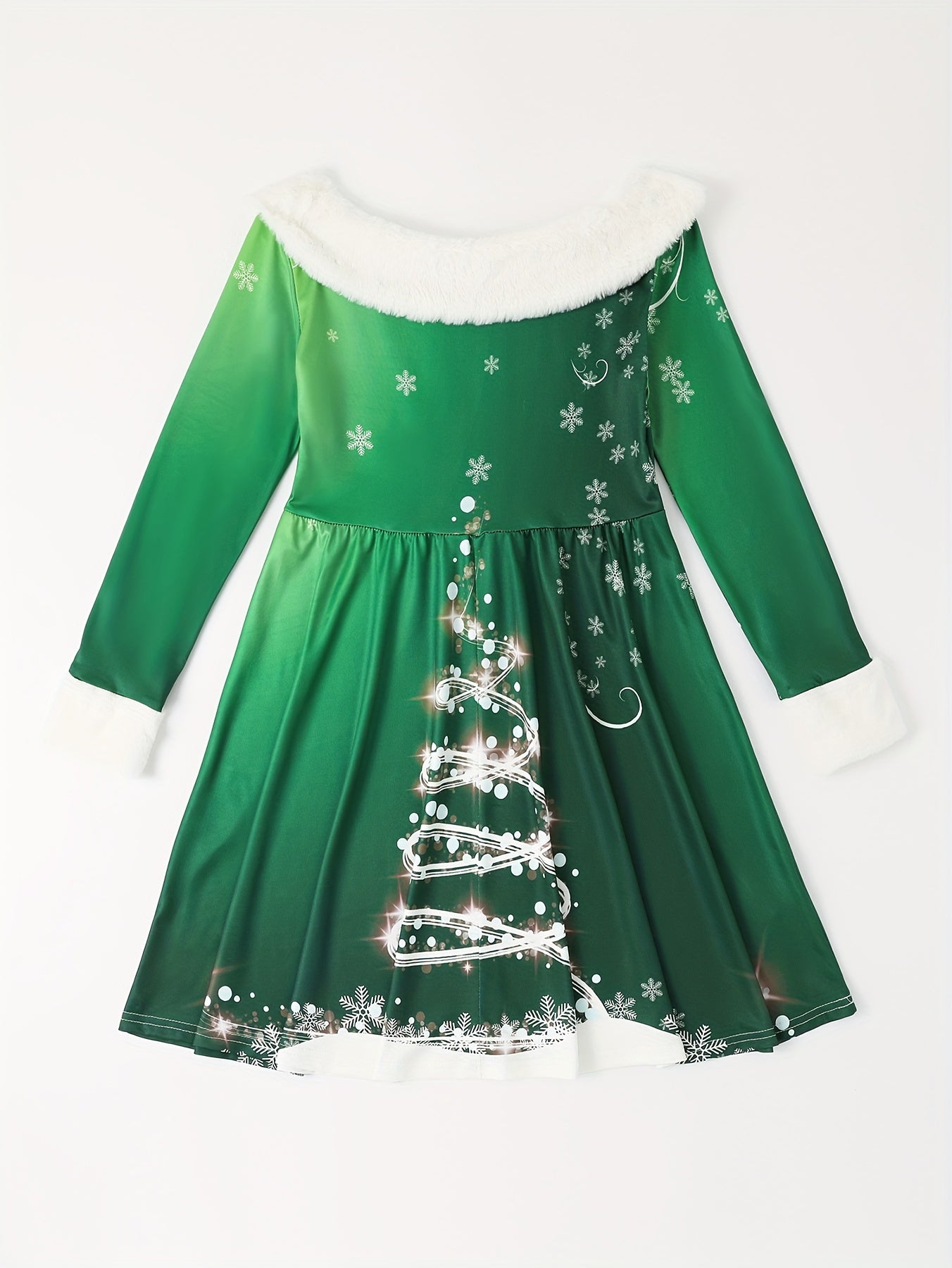 Girls Christmas Tree Print Dress Casual Holiday Gift