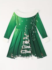 Girls Christmas Tree Print Dress Casual Holiday Gift
