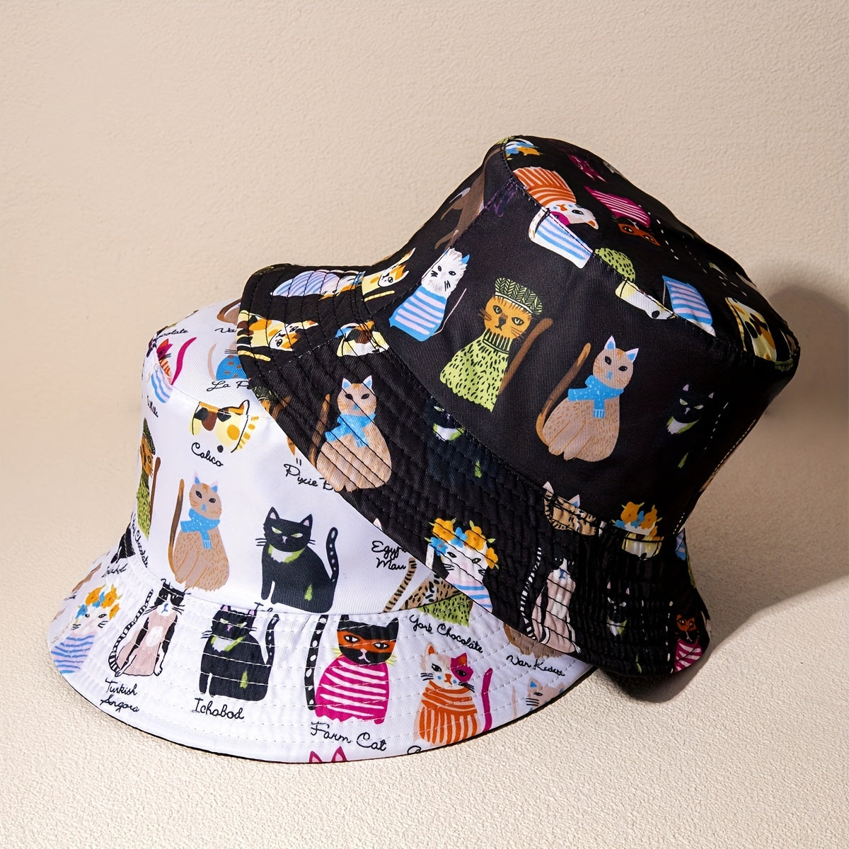 Cat Print Reversible Basin Hat Unisex Fisherman Cap