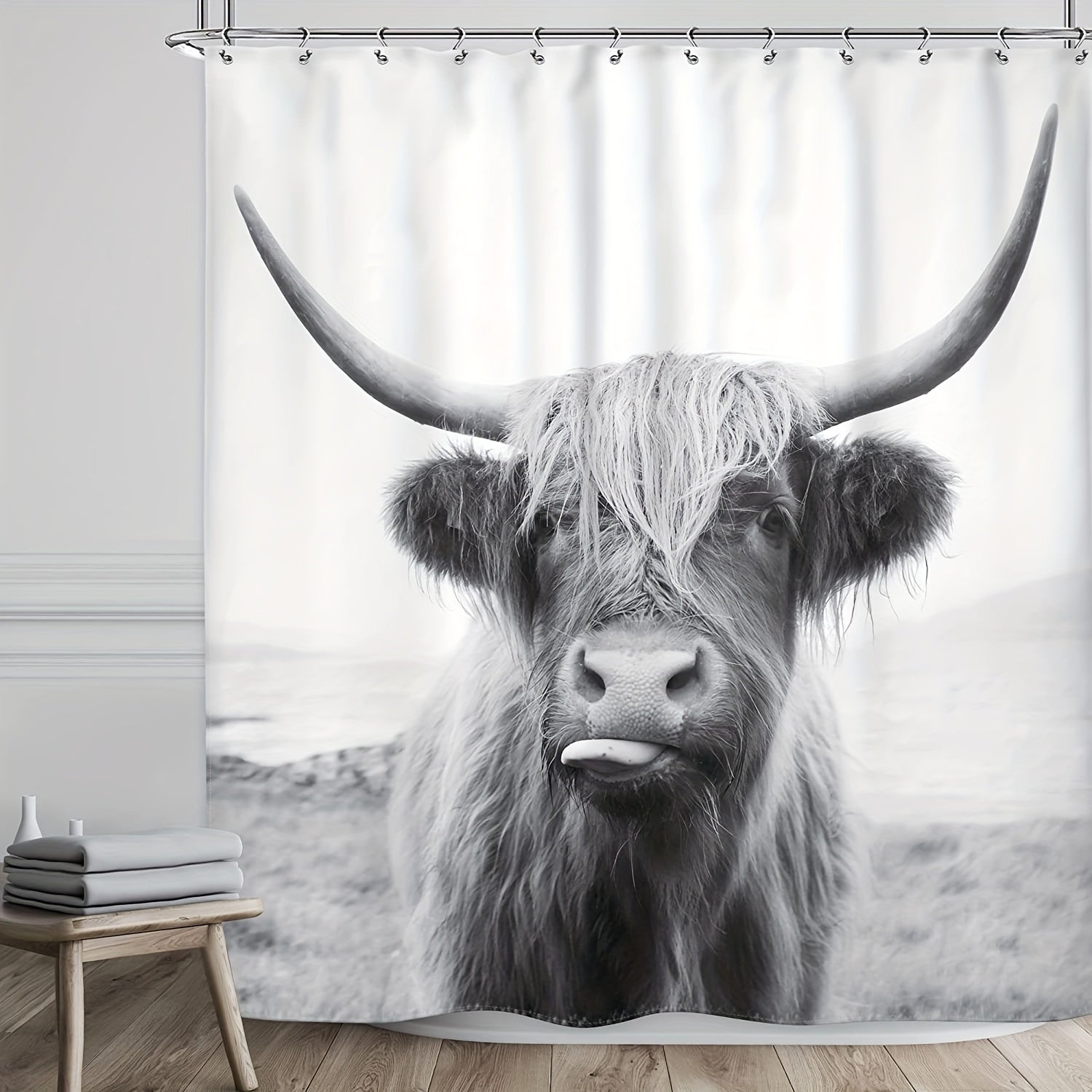 Highland Cow Shower Curtain with 12 Hooks