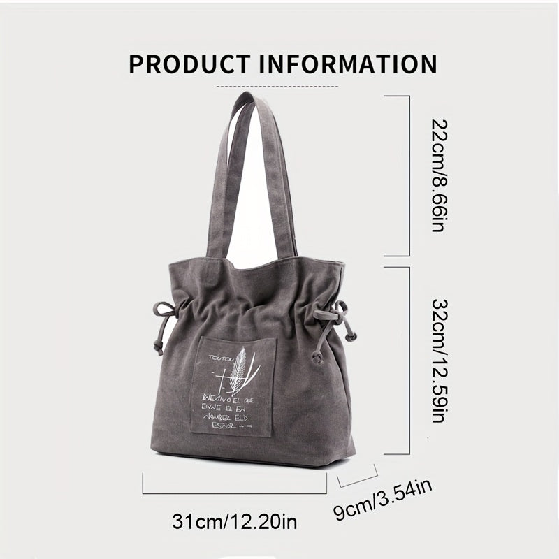 Retro Style Canvas Tote Bag Letter Print Shoulder Bag Large Capacity Handbag