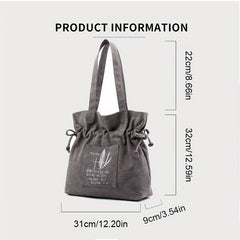 Retro Style Canvas Tote Bag Letter Print Shoulder Bag Large Capacity Handbag