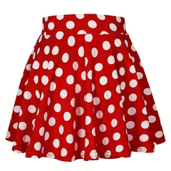 Polka Dot Print Flared Skirt High Waist Retro Style