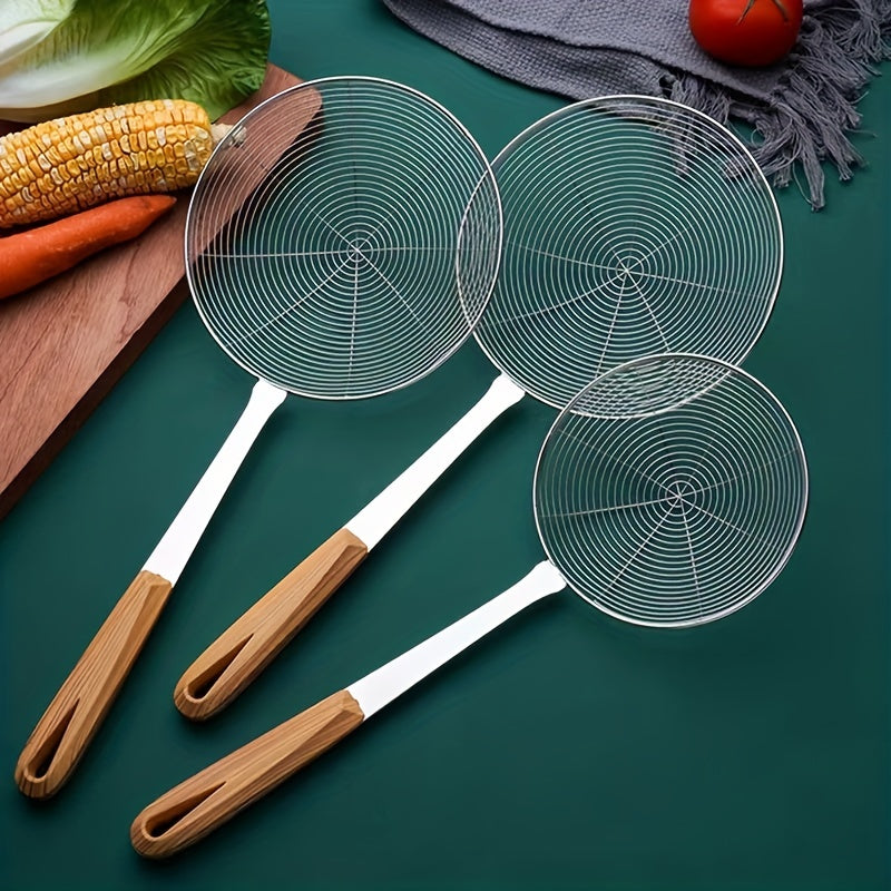 Stainless Steel Slotted Spoon with Wood Handle for Noodles and Frying
