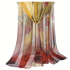 Boho Lotus Print Chiffon Scarf Vintage Shawl Breathable Hijab Sunscreen