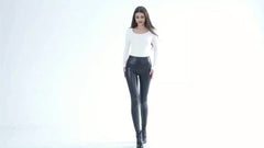 2pcs Faux Leather Yoga Tight Pants Tummy Control Fitness Leggi
