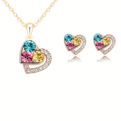Colorful Love Heart Necklace and Earrings Set for Girls