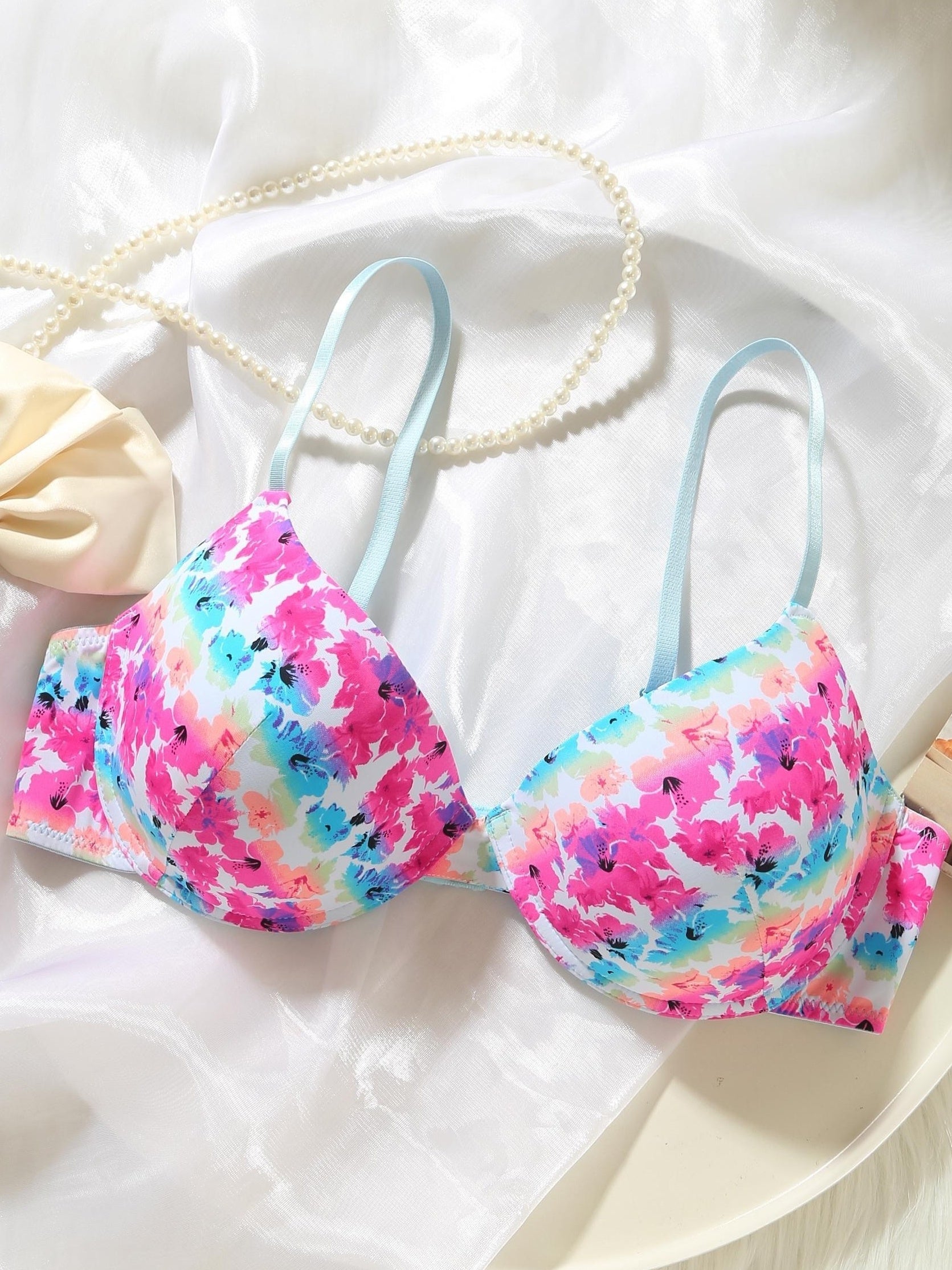 Floral Tie Dye Push Up Bra Full Coverage