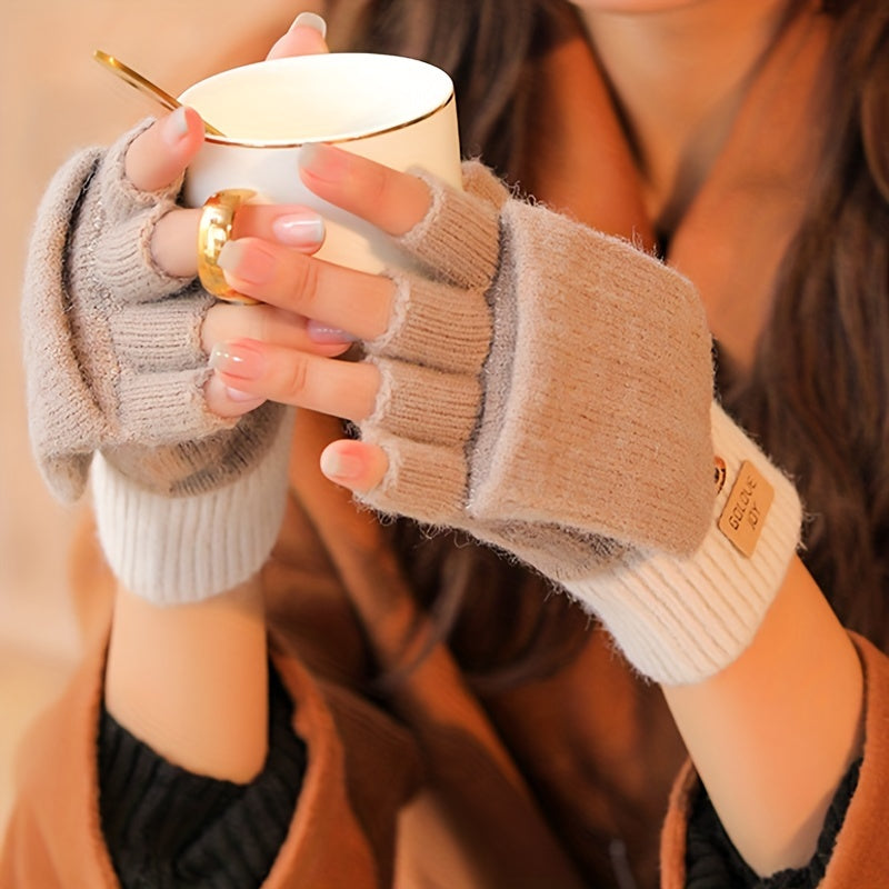 Meromibe Winter Warm Knitted Half Finger Gloves For Women