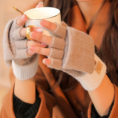 Meromibe Winter Warm Knitted Half Finger Gloves For Women