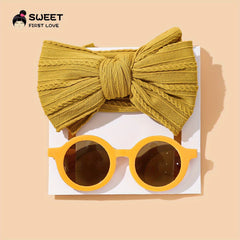 2pcs Bow Headband Round Sunglasses Set Holiday Party Girls Accessories
