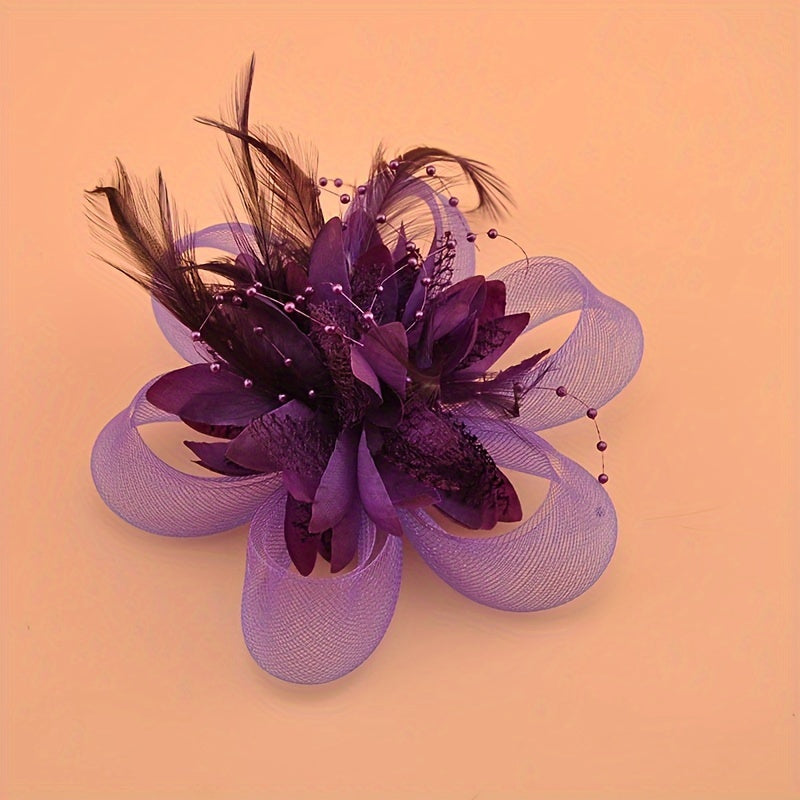 Faux Feather Mesh Flower Clip for Women Prom Party Dry Clean Accessory