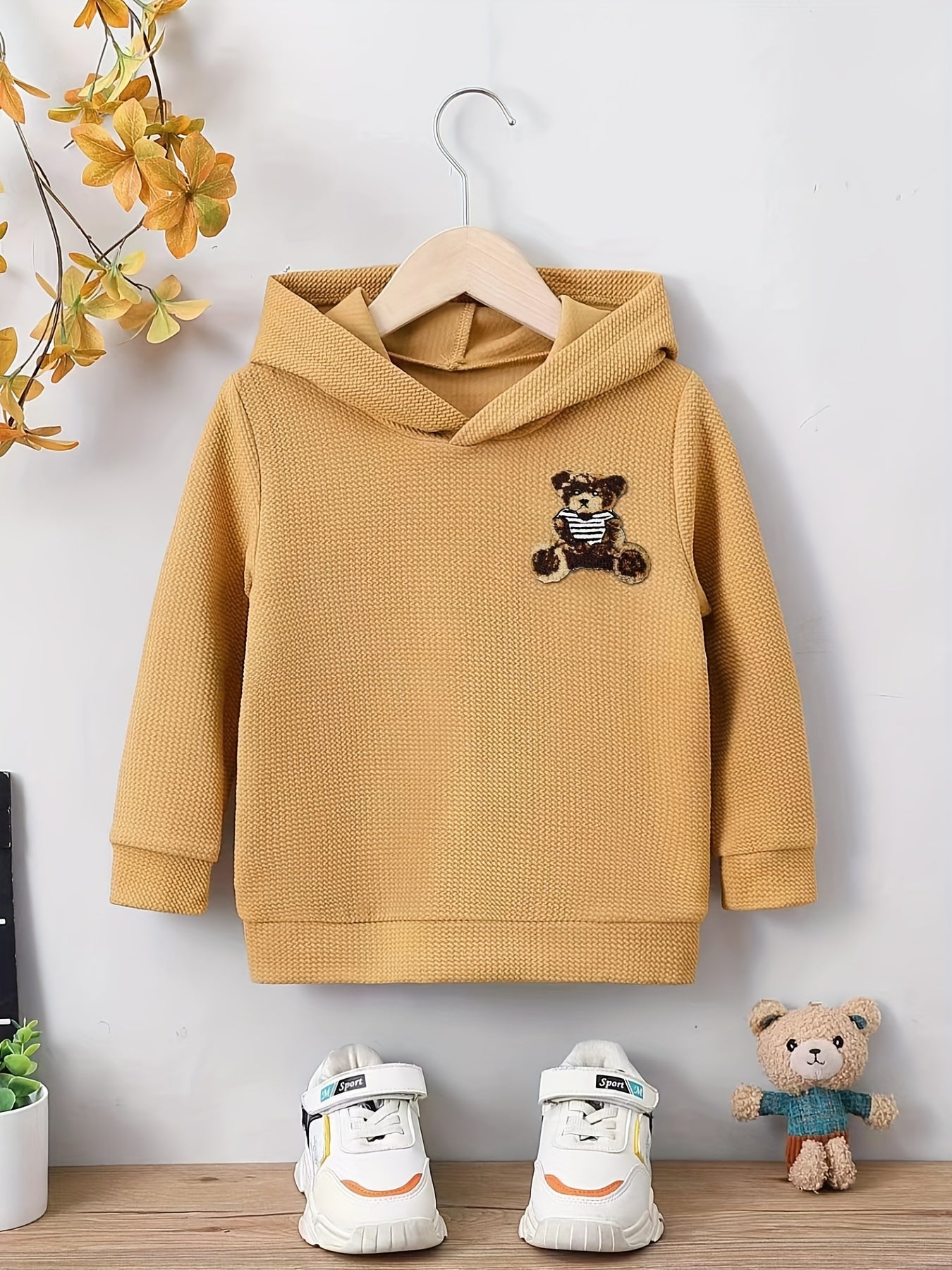 Boys Bear Pattern Hooded Sweatshirt for Spring Fall