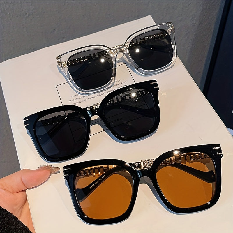 Square Sunglasses Anti Glare Glasses Mod Metal Chain UV400