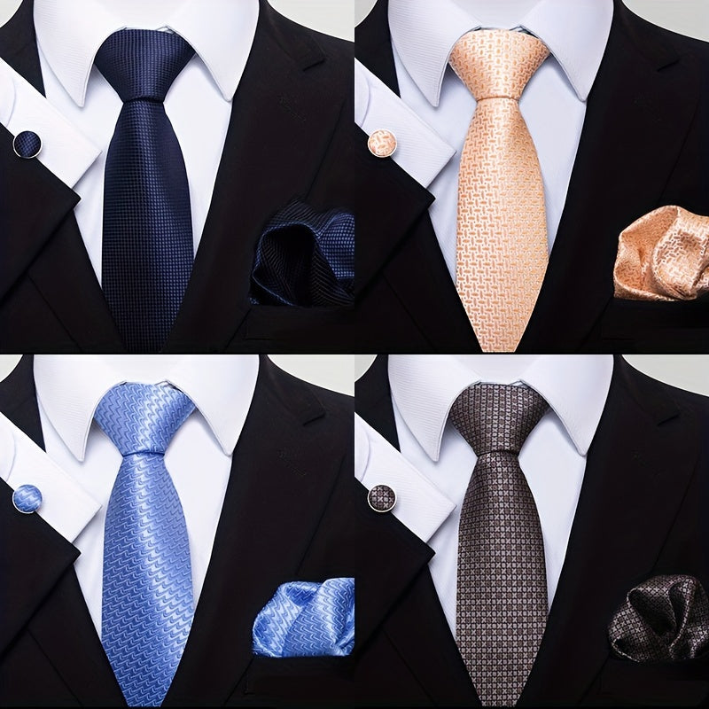 3pcs Mens Satin Necktie & Pocket Square Set Wedding Business Tie & Handker