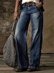 Solid Flared Leg Jeans High Rise Button Fly Pockets