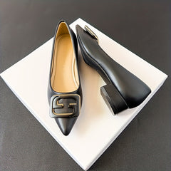 Women's Solid Pointed Toe Low Chunky Heel Slip On Shoes