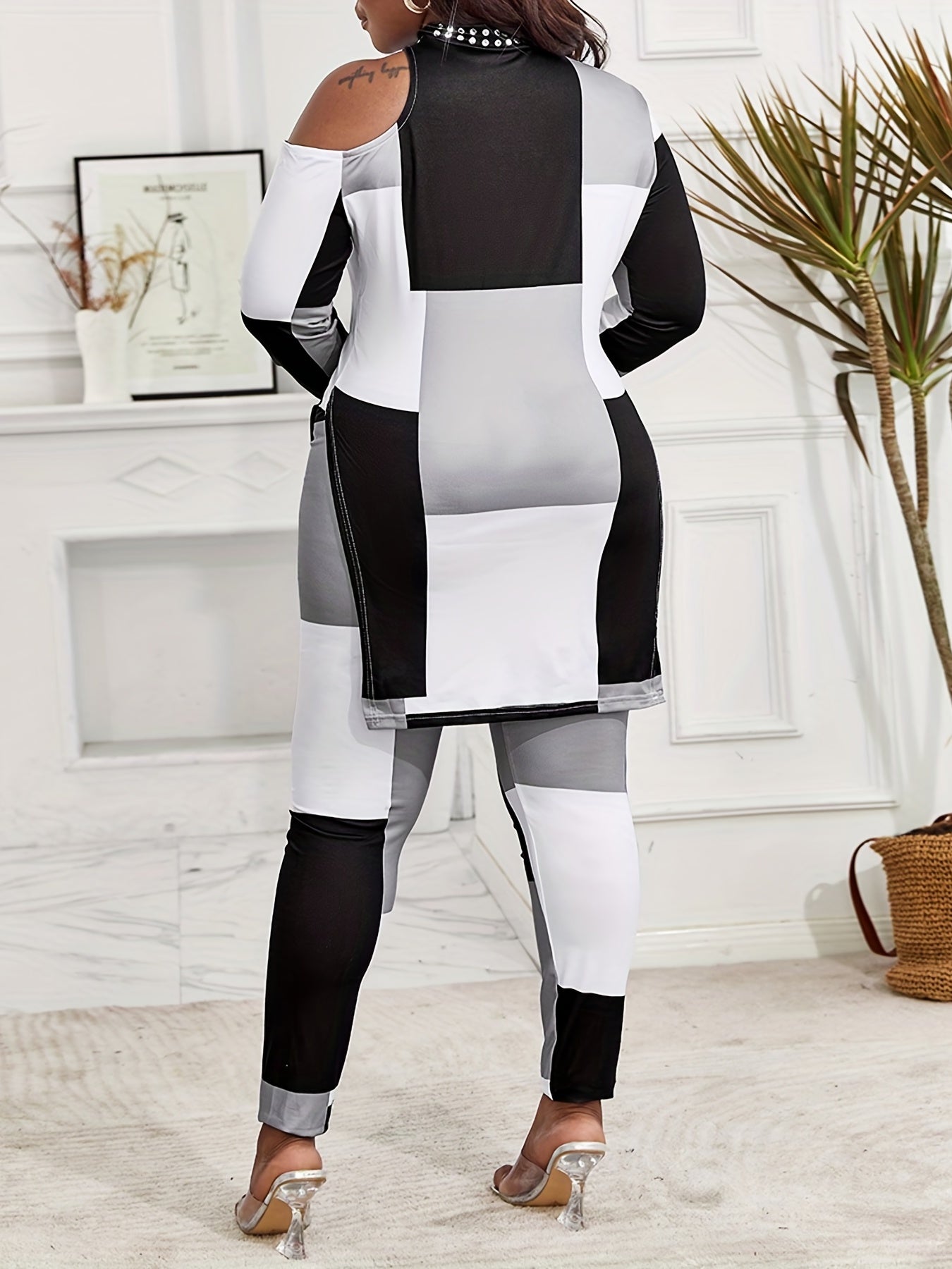 Colorblock One Shoulder Tunic Top & Leggings Set